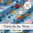 Cute Kawaii School Supplies And Study  Seamless Pattern Blue Background Digital Print Fabric by the Metre UK Sewing Quilting Textile
