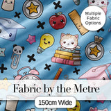 Cute Kawaii School Supplies And Study  Seamless Pattern Blue Background Digital Print Fabric by the Metre UK Sewing Quilting Textile