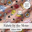 Cute Kawaii School Supplies And Study  Seamless Pattern Peach Background Digital Print Fabric by the Metre UK Sewing Quilting Textile