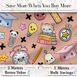 Cute Kawaii School Supplies And Study  Seamless Pattern Peach Background Digital Print Fabric by the Metre UK Sewing Quilting Textile