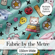 Cute Kawaii School Supplies And Study  Seamless Pattern Mint Background Digital Print Fabric by the Metre UK Sewing Quilting Textile