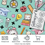 Cute Kawaii School Supplies And Study  Seamless Pattern Mint Background Digital Print Fabric by the Metre UK Sewing Quilting Textile