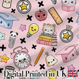 Cute Kawaii School Supplies And Study  Seamless Pattern Pink Background Digital Print Fabric by the Metre UK Sewing Quilting Textile