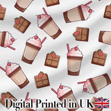 Cute Chocolate Bars and Creamy Milkshakes with Strawberries Seamless Pattern Digital Print Fabric by the Metre UK Sewing Quilting Textile