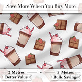 Cute Chocolate Bars and Creamy Milkshakes with Strawberries Seamless Pattern Digital Print Fabric by the Metre UK Sewing Quilting Textile