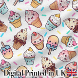 Cute Ice Cream Cones Popsicles and Sweet Treats Seamless Pattern Digital Print Fabric by the Metre UK Sewing Quilting Textile