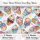 Cute Ice Cream Cones Popsicles and Sweet Treats Seamless Pattern Digital Print Fabric by the Metre UK Sewing Quilting Textile