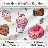 Cute Kawaii Desserts Candy Cakes and Sweet Treat Characters Seamless Pattern Digital Print Fabric by the Metre UK Sewing Quilting Textile