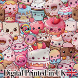 Cute Cartoon Cakes Donuts and Milkshakes with Pastel Colors Seamless Pattern Digital Print Fabric by the Metre UK Sewing Quilting Textile