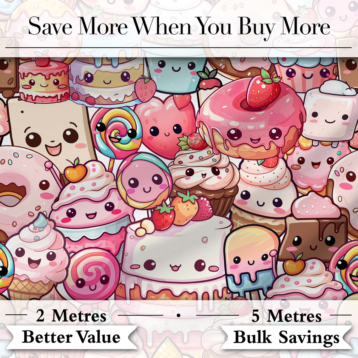 Cute Cartoon Cakes Donuts and Milkshakes with Pastel Colors Seamless Pattern Digital Print Fabric by the Metre UK Sewing Quilting Textile