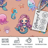 Cute Kawaii Mermaid Seahorse Jellyfish and Starfish Peach Background  Pattern Digital Print Fabric by the Metre UK Sewing Quilting Textile
