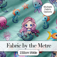 Cute Kawaii Mermaid Seahorse Jellyfish and Starfish Mint Background  Pattern Digital Print Fabric by the Metre UK Sewing Quilting Textile