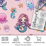 Cute Kawaii Mermaid Seahorse Jellyfish and Starfish Light Pink Background   Digital Print Fabric by the Metre UK Sewing Quilting Textile