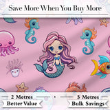 Cute Kawaii Mermaid Seahorse Jellyfish and Starfish Soft Pink Background   Digital Print Fabric by the Metre UK Sewing Quilting Textile