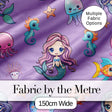 Cute Kawaii Mermaid Seahorse Jellyfish and Starfish Purple Background  Pattern Digital Print Fabric by the Metre UK Sewing Quilting Textile