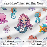 Cute Kawaii Mermaid Seahorse Jellyfish and Starfish Light Grey Background   Digital Print Fabric by the Metre UK Sewing Quilting Textile