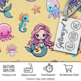Cute Kawaii Mermaid Seahorse Jellyfish and Starfish Soft Yellow Background   Digital Print Fabric by the Metre UK Sewing Quilting Textile