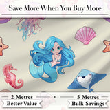 Cute Blue Hair Mermaid Jellyfish Seahorse and Ocean Creatures Seamless Pattern Digital Print Fabric by the Metre UK Sewing Quilting Textile