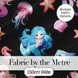 Cute Blue Hair Mermaid Jellyfish Seahorse on Black Background Seamless Pattern Digital Print Fabric by the Metre UK Sewing Quilting Textile