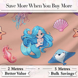 Cute Blue Hair Mermaid Jellyfish Seahorse Peach Background Seamless Pattern Digital Print Fabric by the Metre UK Sewing Quilting Textile