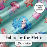 Cute Blue Hair Mermaid Jellyfish Seahorse Mint Background Seamless Pattern Digital Print Fabric by the Metre UK Sewing Quilting Textile