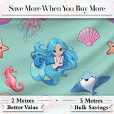 Cute Blue Hair Mermaid Jellyfish Seahorse Mint Background Seamless Pattern Digital Print Fabric by the Metre UK Sewing Quilting Textile