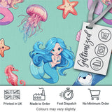 Cute Blue Hair Mermaid Jellyfish Seahorse Mint Background Seamless Pattern Digital Print Fabric by the Metre UK Sewing Quilting Textile