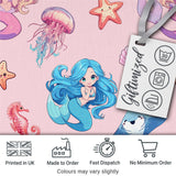 Cute Blue Hair Mermaid Jellyfish Seahorse Soft Pink Background Seamless Pattern Digital Print Fabric by the Metre UK Sewing Quilting Textile