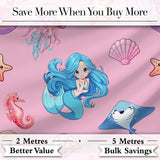 Cute Blue Mermaid Jellyfish Seahorse and Ocean Creatures Soft Pink Background   Digital Print Fabric by the Metre UK Sewing Quilting Textile