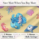 Cute Blue Mermaid Jellyfish Seahorse and Ocean Creatures Soft Yellow Background Digital Print Fabric by the Metre UK Sewing Quilting Textile