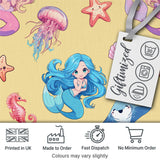 Cute Blue Mermaid Jellyfish Seahorse and Ocean Creatures Soft Yellow Background Digital Print Fabric by the Metre UK Sewing Quilting Textile