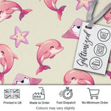 Cute Pink Dolphin Stingray Starfish Ocean Creatures Light Beige Background   Digital Print Fabric by the Metre UK Sewing Quilting Textile