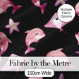 Cute Pink Dolphin Stingray Starfish Ocean Creatures Black Background  Pattern Digital Print Fabric by the Metre UK Sewing Quilting Textile