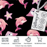 Cute Pink Dolphin Stingray Starfish Ocean Creatures Black Background  Pattern Digital Print Fabric by the Metre UK Sewing Quilting Textile