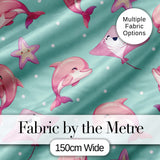 Pink Dolphin Stingray Starfish Ocean Creatures Mint Green Polka Dot Background Digital Print Fabric by the Metre UK Sewing Quilting Textile