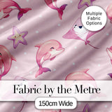 Pink Dolphin Stingray Starfish Ocean Creatures Soft Blush Polka Dot Background Digital Print Fabric by the Metre UK Sewing Quilting Textile