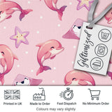 Pink Dolphin Stingray Starfish Ocean Creatures Soft Blush Polka Dot Background Digital Print Fabric by the Metre UK Sewing Quilting Textile