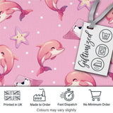 Pink Dolphin Stingray Starfish Ocean Creatures Light Pink Polka Dot Background Digital Print Fabric by the Metre UK Sewing Quilting Textile