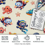 Kids Scuba Divers Submarine Jellyfish Ocean Animals Cream Background   Digital Print Fabric by the Metre UK Sewing Quilting Textile