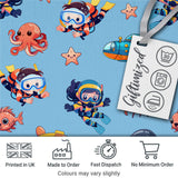 Kids Scuba Divers Submarine Jellyfish Ocean Animals Blue Background   Digital Print Fabric by the Metre UK Sewing Quilting Textile