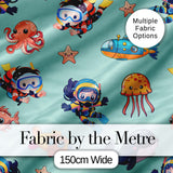 Kids Scuba Divers Submarine Jellyfish Ocean Animals Mint Green Background   Digital Print Fabric by the Metre UK Sewing Quilting Textile