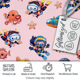 Kids Scuba Divers Submarine Jellyfish Ocean Animals Soft Pink Background   Digital Print Fabric by the Metre UK Sewing Quilting Textile