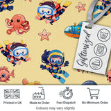 Kids Scuba Divers Submarine Jellyfish Ocean Animals Warm Beige Background   Digital Print Fabric by the Metre UK Sewing Quilting Textile