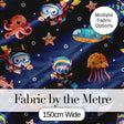 Kid Scuba Diver Submarine Jellyfish Ocean Animals Navy Blue Bubble Background Digital Print Fabric by the Metre UK Sewing Quilting Textile