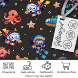 Kid Scuba Diver Submarine Jellyfish Ocean Animal Charcoal Bubble Background Digital Print Fabric by the Metre UK Sewing Quilting Textile