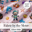 Cartoon Sea Animal Diver Dolphin Shark Boat Lighthouse Soft Pink Background Digital Print Fabric by the Metre UK Sewing Quilting Textile