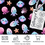 Kawaii Jellyfish Puffer Fish Starfish Pastel Ocean Creatures Black Background Digital Print Fabric by the Metre UK Sewing Quilting Textile