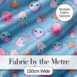 Kawaii Jellyfish Puffer Fish Starfish Pastel Ocean Creatures Blue Background   Digital Print Fabric by the Metre UK Sewing Quilting Textile