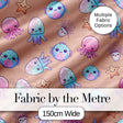 Kawaii Jellyfish Puffer Fish Starfish Pastel Ocean Creatures Peach Background Digital Print Fabric by the Metre UK Sewing Quilting Textile
