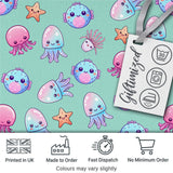 Kawaii Jellyfish Puffer Fish Starfish Pastel Ocean Creatures Mint Background   Digital Print Fabric by the Metre UK Sewing Quilting Textile